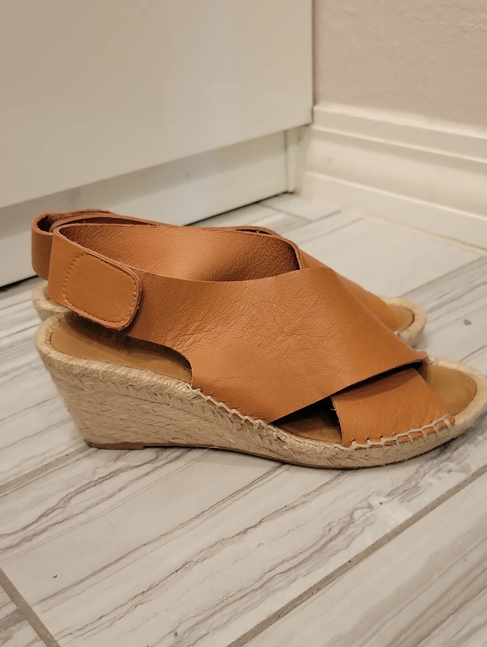 Women's Tan Leather Slingback Espadrille Sandals